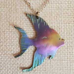 Vintage Angel Fish Necklace Andonized Steel